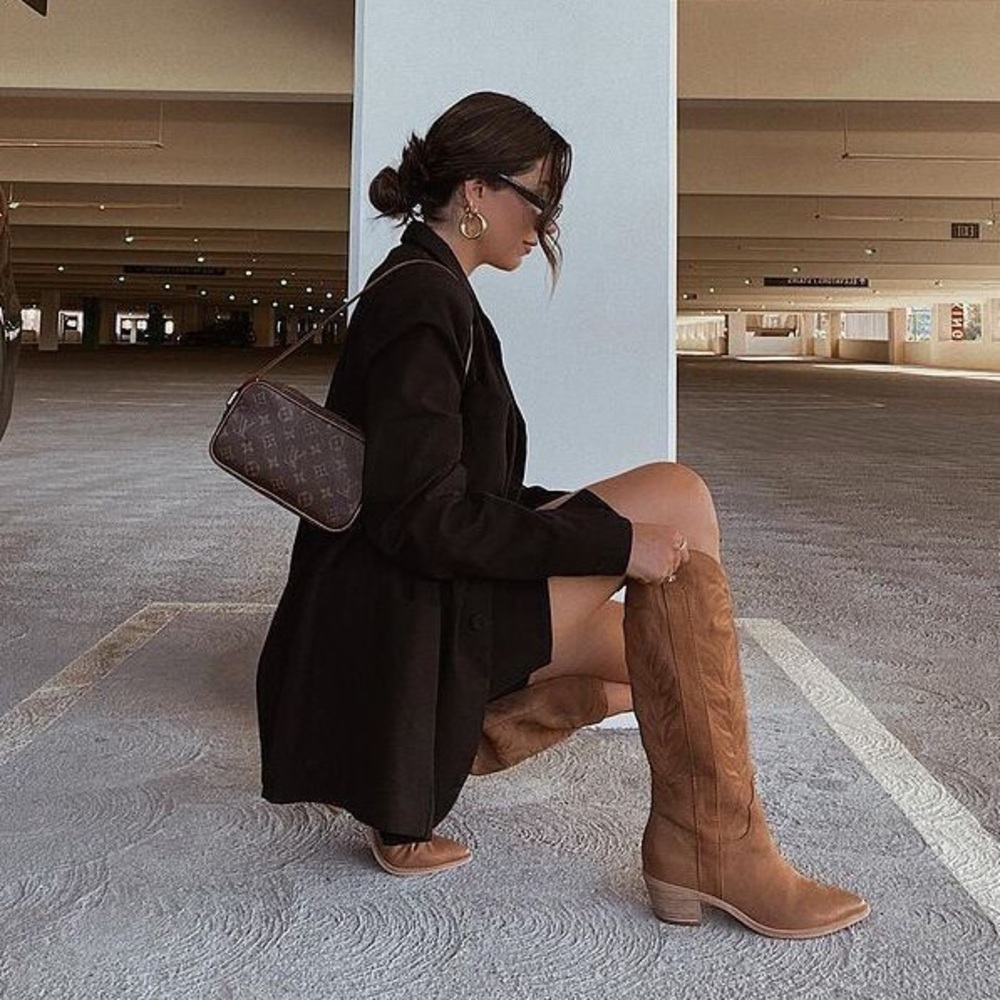 Steve Madden Brown Cognac Suede Leather Cowboy Western Knee High Boots